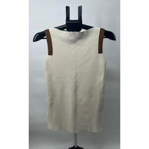 NWT Lauren Ralph Lauren Beige Brown Suede Trim Boat Neck Sleeveless Top‎ Size S